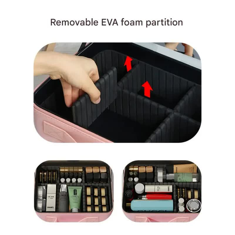 Danoz Beauty - Travel Makeup Case with LED Lighted Mirror - Adjustable Dividers & Brush Holder(black)