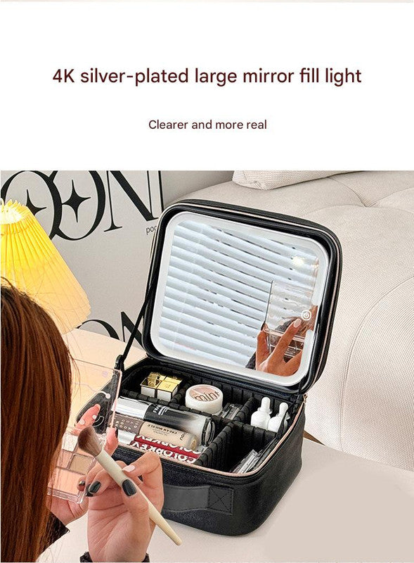 Danoz Beauty - Travel Makeup Case with LED Lighted Mirror - Adjustable Dividers & Brush Holder(black)