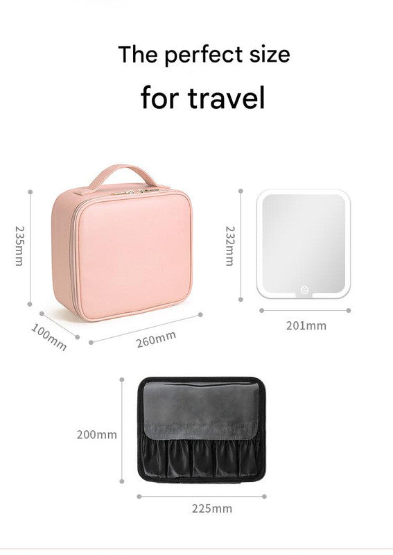 Danoz Beauty - Travel Makeup Case with LED Lighted Mirror - Adjustable Dividers & Brush Holder(black)