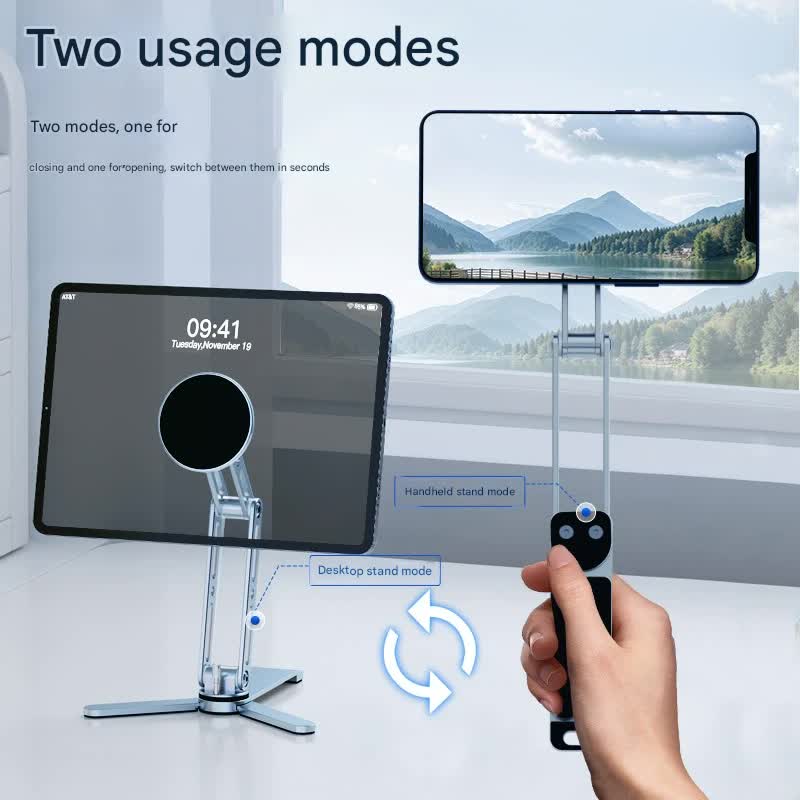 Danoz Smart - 2-in-1 Magnetic Folding Stand for Phones & Tablets - Adjustable Aluminum Desktop & Handheld Holder(silver)