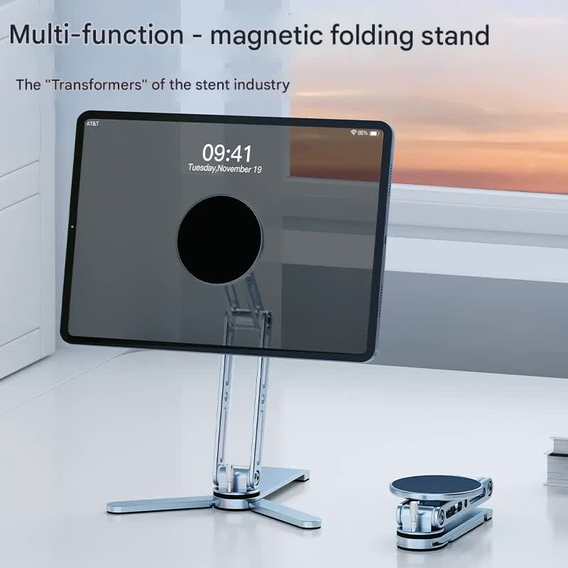 Danoz Smart - 2-in-1 Magnetic Folding Stand for Phones & Tablets - Adjustable Aluminum Desktop & Handheld Holder(silver)