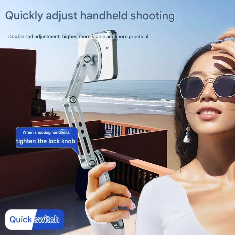 Danoz Smart - 2-in-1 Magnetic Folding Stand for Phones & Tablets - Adjustable Aluminum Desktop & Handheld Holder(silver)