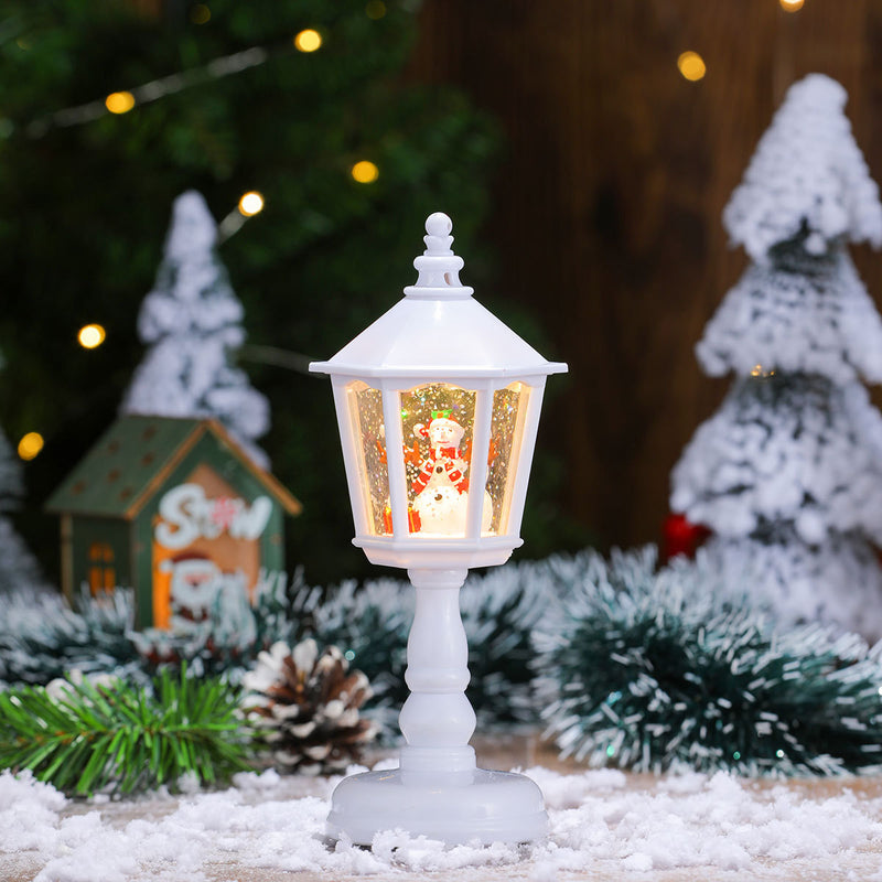 Danoz Xmas - Festive LED Christmas Snow Globe Lantern - USB Charging Glittering Tabletop Decoration with Santa/Snowman Scene, Dual Power(white)
