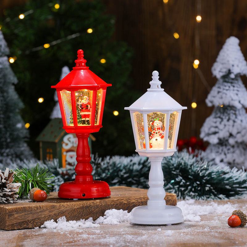 Danoz Xmas - Festive LED Christmas Snow Globe Lantern - USB Charging Glittering Tabletop Decoration with Santa/Snowman Scene, Dual Power(white)