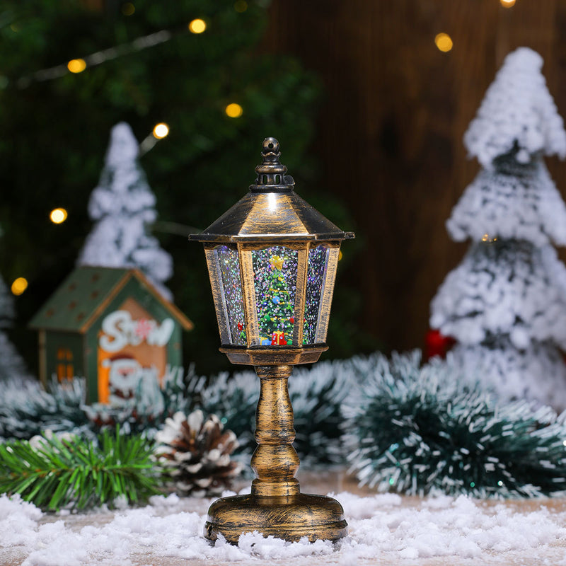 Danoz Xmas - Festive LED USB Charging Christmas Snow Globe Lantern - Glittering Tabletop Decoration with Santa/Snowman Scene, Dual Power(Bronze)