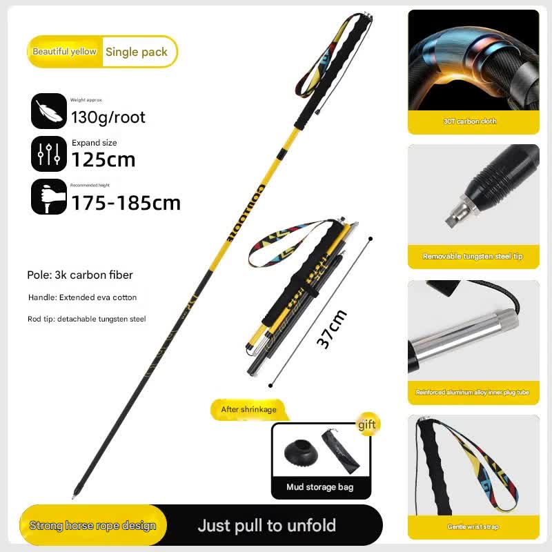 Danoz Ultralight Carbon Fiber Foldable Trail Running & Hiking Pole(yellow  Recommended height range 175-185cm)