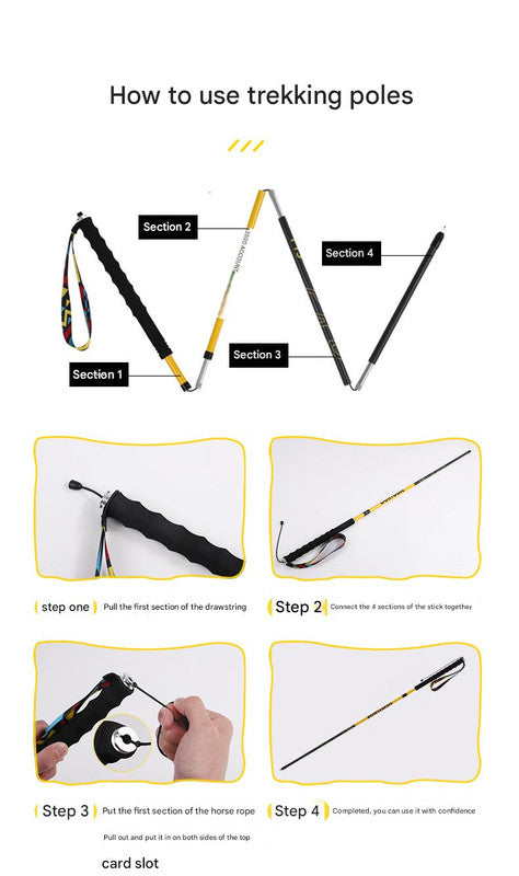 Danoz Ultralight Carbon Fiber Foldable Trail Running & Hiking Pole(yellow  Recommended height range 175-185cm)
