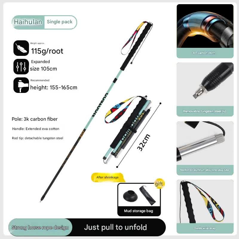 Danoz Ultralight Carbon Fiber Foldable Trail Running & Hiking Pole(blue Recommended height range 155-165cm)