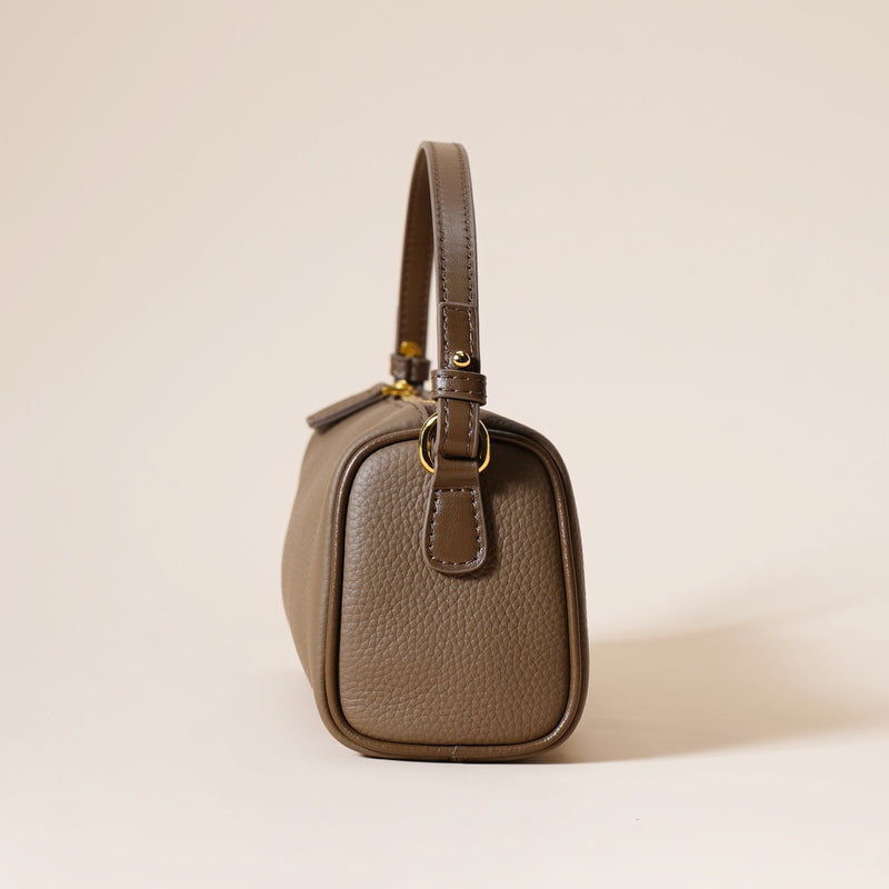 Danoz Fashion - Genuine Leather Boston Bag - Mini Barrel Crossbody & Top Handle Purse(black)