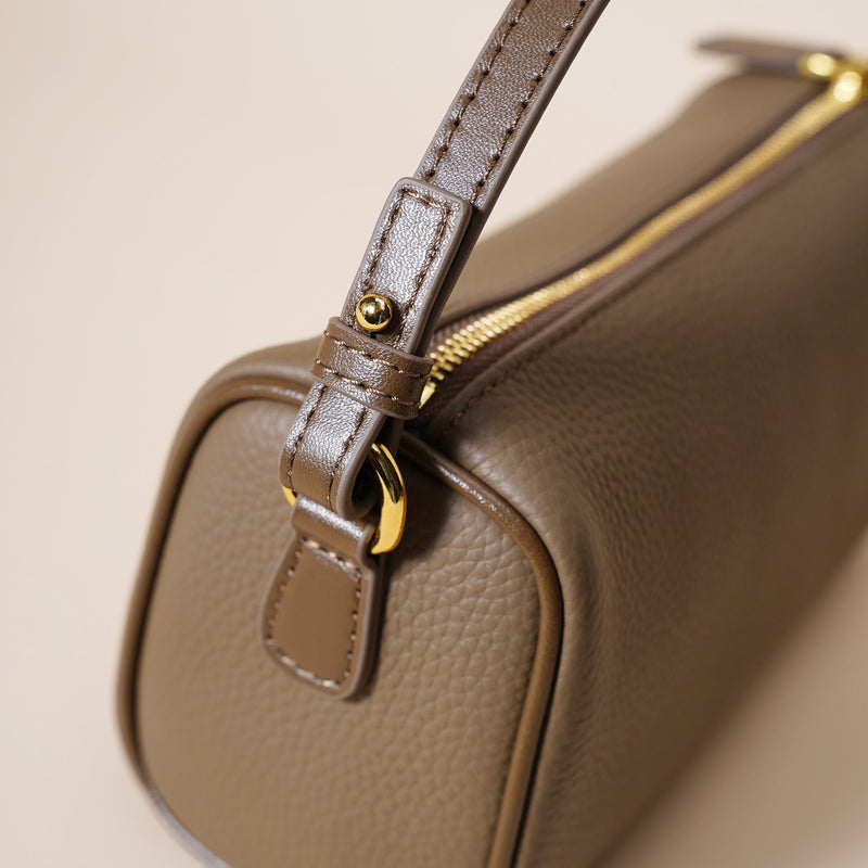 Danoz Fashion - Genuine Leather Boston Bag - Mini Barrel Crossbody & Top Handle Purse(black)