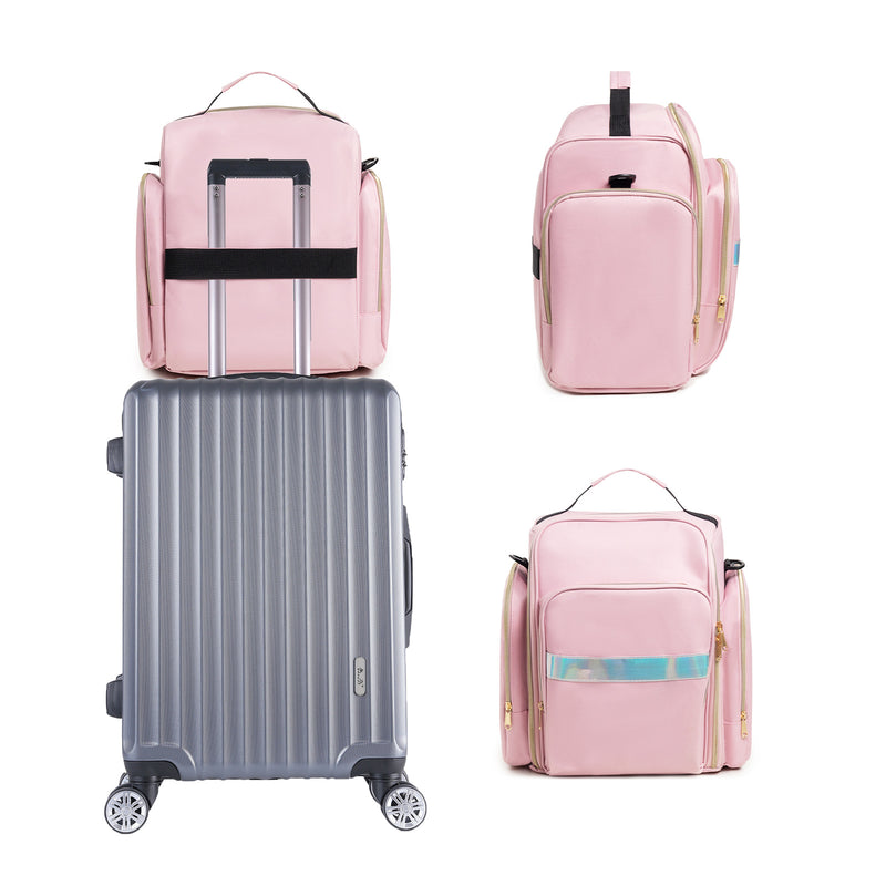 Danoz Beauty - Large Capacity Travel Makeup Backpack with 5 Removable Organizer Cases & Jewelry Roll(pink)
