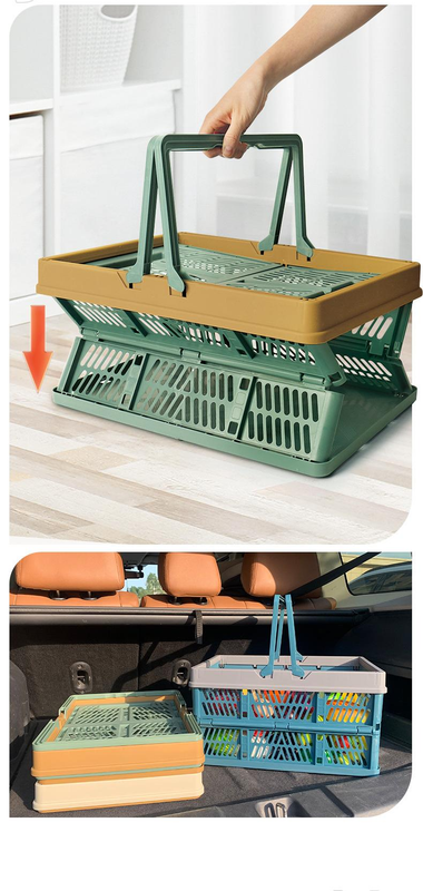 Danoz Outdoors -Large Collapsible Storage Basket with Handles - Portable Folding Crate for Shopping, Picnics & Car Trunk(Brown )