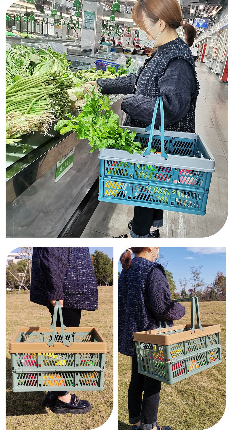 Danoz Outdoors -Large Collapsible Storage Basket with Handles - Portable Folding Crate for Shopping, Picnics & Car Trunk(Brown )