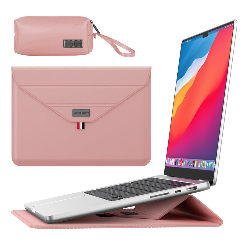 Danoz Smart - 3-in-1 PU Leather Laptop Sleeve with Stand & Mouse Pad + Accessory Pouch(Rose Gold)