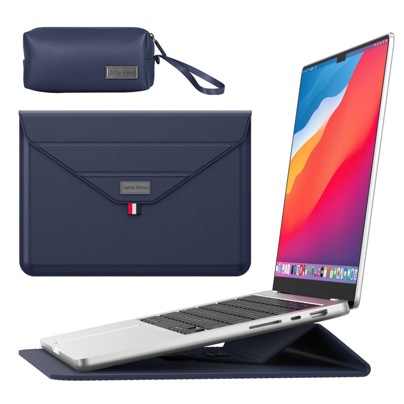 Danoz 3-in-1 PU Leather Laptop Sleeve with Stand & Mouse Pad + Accessory Pouch(Dark Blue)