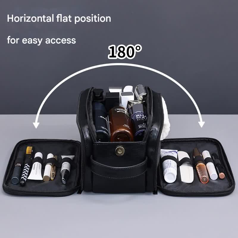 Danoz Large Capacity PU Leather Toiletry Bag - Multi-Compartment Dopp Kit & Cosmetic Organizer(black)