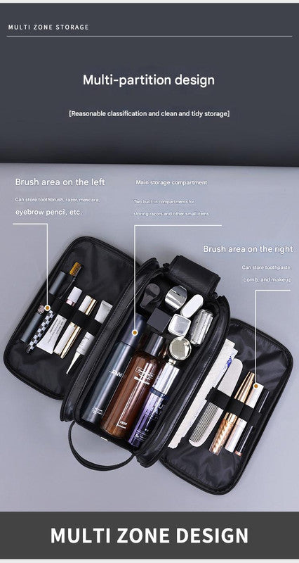 Danoz Large Capacity PU Leather Toiletry Bag - Multi-Compartment Dopp Kit & Cosmetic Organizer(black)