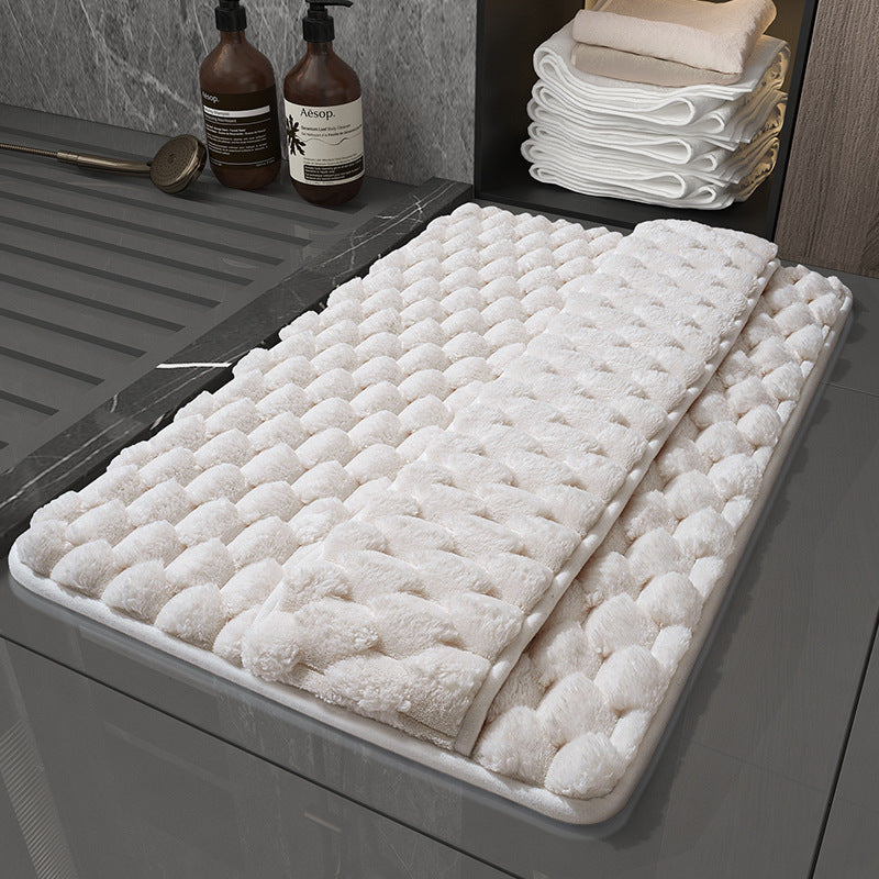 Danoz Luxury Plush Memory Foam Bath Mat with Foot Drying Panel - Super Absorbent & Non-Slip Bathroom Rug(Checkered beige)