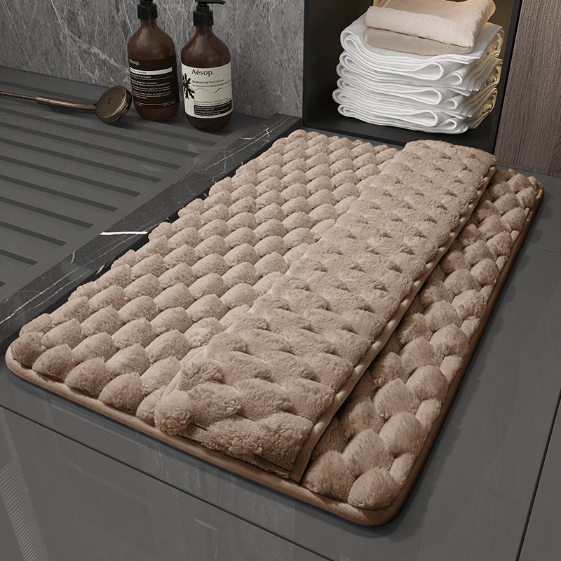 Danoz Luxury Plush Memory Foam Bath Mat with Foot Drying Panel - Super Absorbent & Non-Slip Bathroom Rug(Checkered brown)