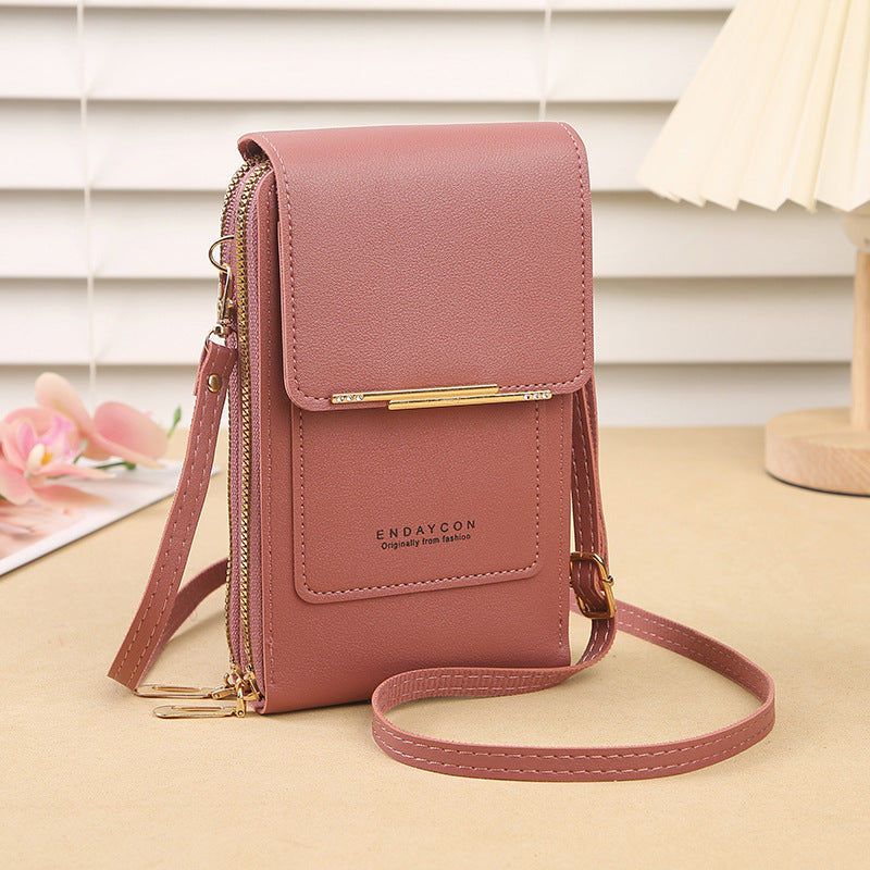 Danoz Fashion - Dark Pink Women's Cute Mini PU Leather Crossbody Phone Bag (19x12x4cm) - Touch Screen Window, Vertical Style