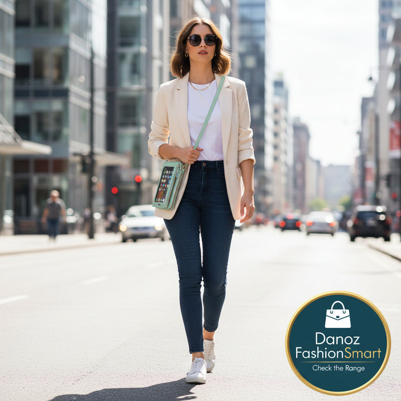 Danoz FashionSmart - Two-Piece Green Set Anti-Theft Touch Screen Mini Crossbody Phone Bag for Women (20x11.5x4.5cm) - Multi-functional PU Leather Wallet Pouch