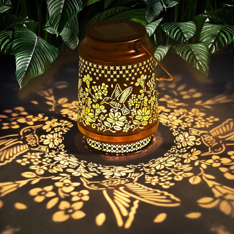 Danoz LightSmart - 2-Pack Decorative Solar Hummingbird Lantern(11x11x17CM) - Waterproof Hanging Iron Art Outdoor Projection Light for Garden and Patio (Up to 12 Hrs Illumination)