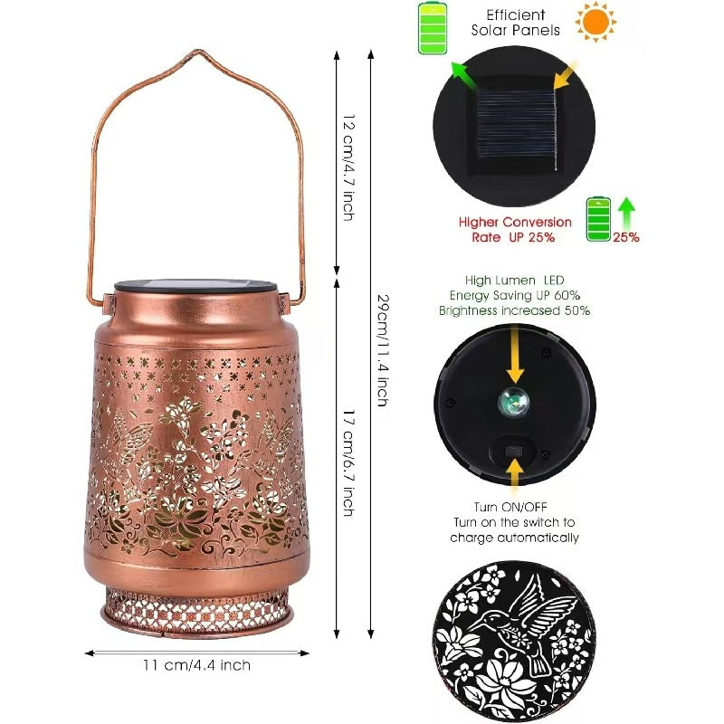 Danoz LightSmart - 2-Pack Decorative Solar Hummingbird Lantern(11x11x17CM) - Waterproof Hanging Iron Art Outdoor Projection Light for Garden and Patio (Up to 12 Hrs Illumination)