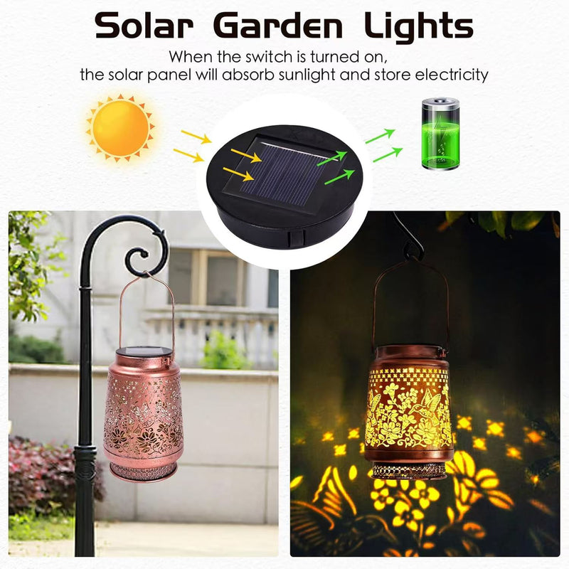 Danoz LightSmart - 2-Pack Decorative Solar Hummingbird Lantern(11x11x17CM) - Waterproof Hanging Iron Art Outdoor Projection Light for Garden and Patio (Up to 12 Hrs Illumination)