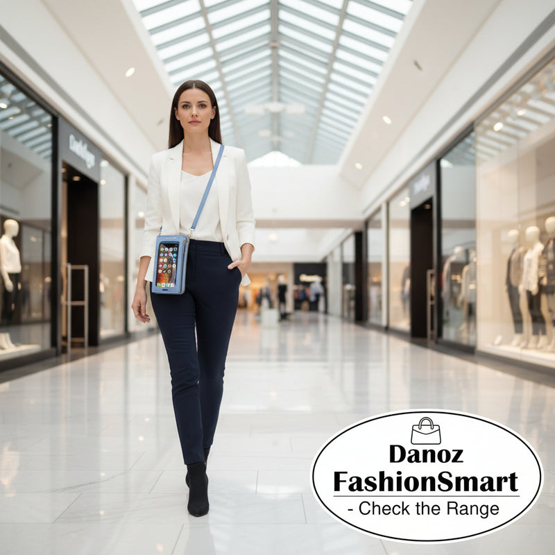 Danoz FashionSmart - Two-Piece Blue Set Anti-Theft Touch Screen Mini Crossbody Phone Bag for Women (20x11.5x4.5cm) - Multi-functional PU Leather Wallet Pouch