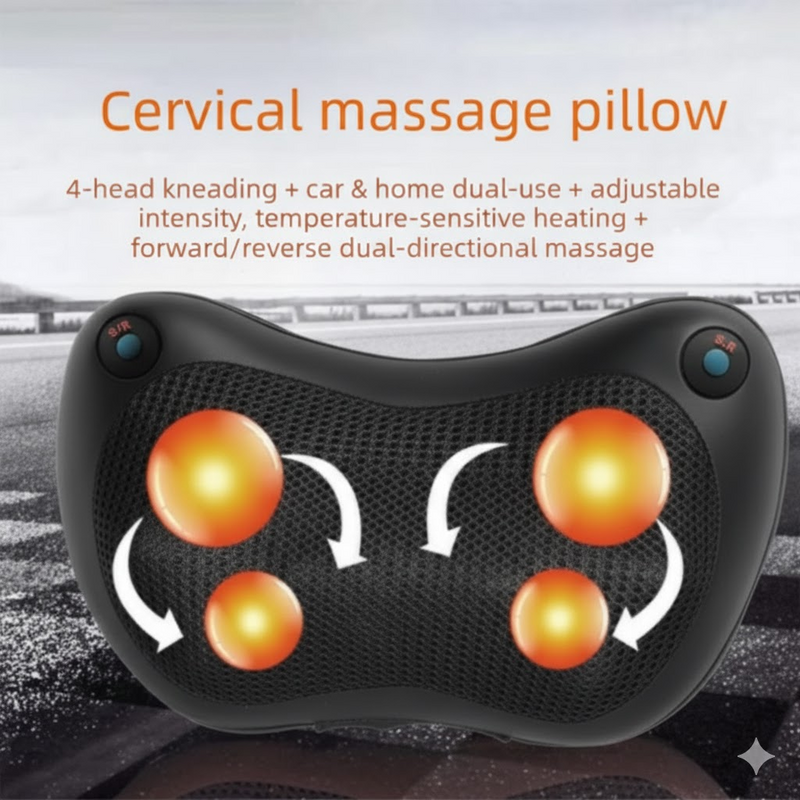 Danoz MassageSmart - Electric Shiatsu Massage Pillow with Heat - Dual Button Deep Kneading Neck & Back Massager - Adjustable Speed & Direction Car Home Cushion - Black