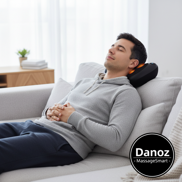 Danoz MassageSmart - Electric Shiatsu Massage Pillow with Heat - Dual Button Deep Kneading Neck & Back Massager - Adjustable Speed & Direction Car Home Cushion - Black