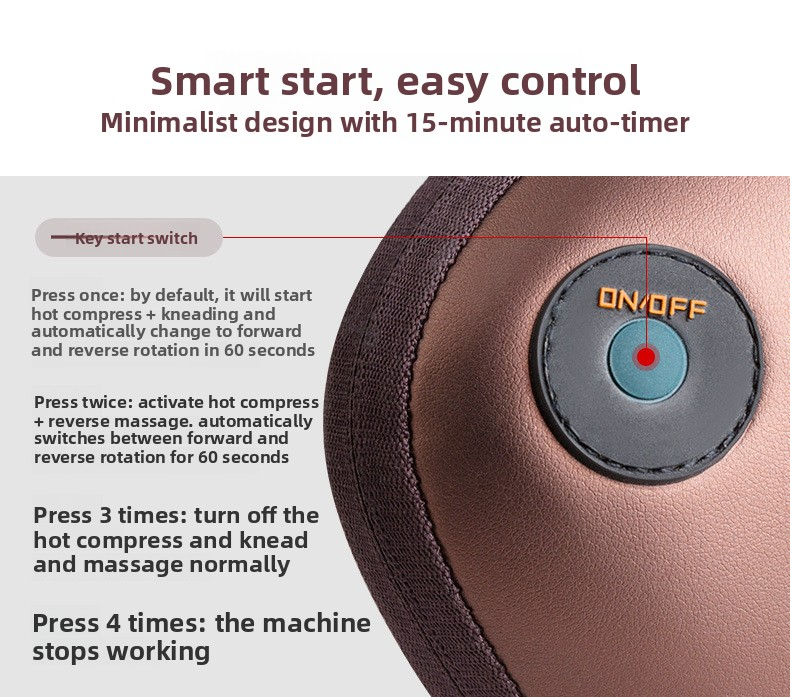 Danoz MassageSmart - Electric Shiatsu Massage Pillow with Heat - Dual Button Deep Kneading Neck & Back Massager - Adjustable Speed & Direction Car Home Cushion - Black