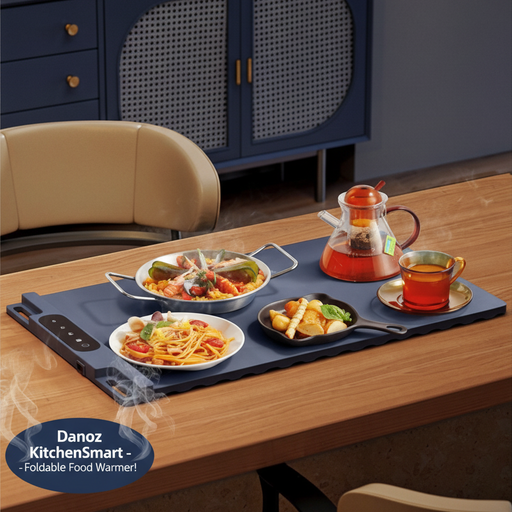 Quick heat lock product on a table with food and a cabinet in the background