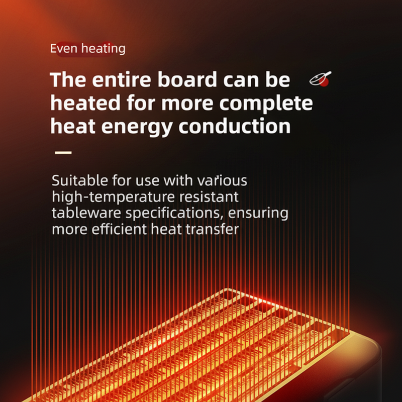 Heated metal strip with text about heat energy conduction on a dark background