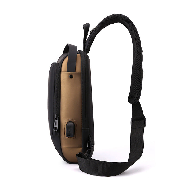 Danoz FashionSmart - Blue Gold High Capacity Anti-Theft Tactical Chest Bag - Waterproof Leather-Film Sling with USB Charging & TSA Password Lock
