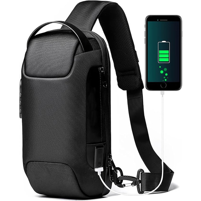 Danoz FashionSmart - Blue Lightweight Anti-Theft Tactical Chest Bag - Waterproof Security Sling Bag with 3-Digit Password Lock & Smart USB Charging Port