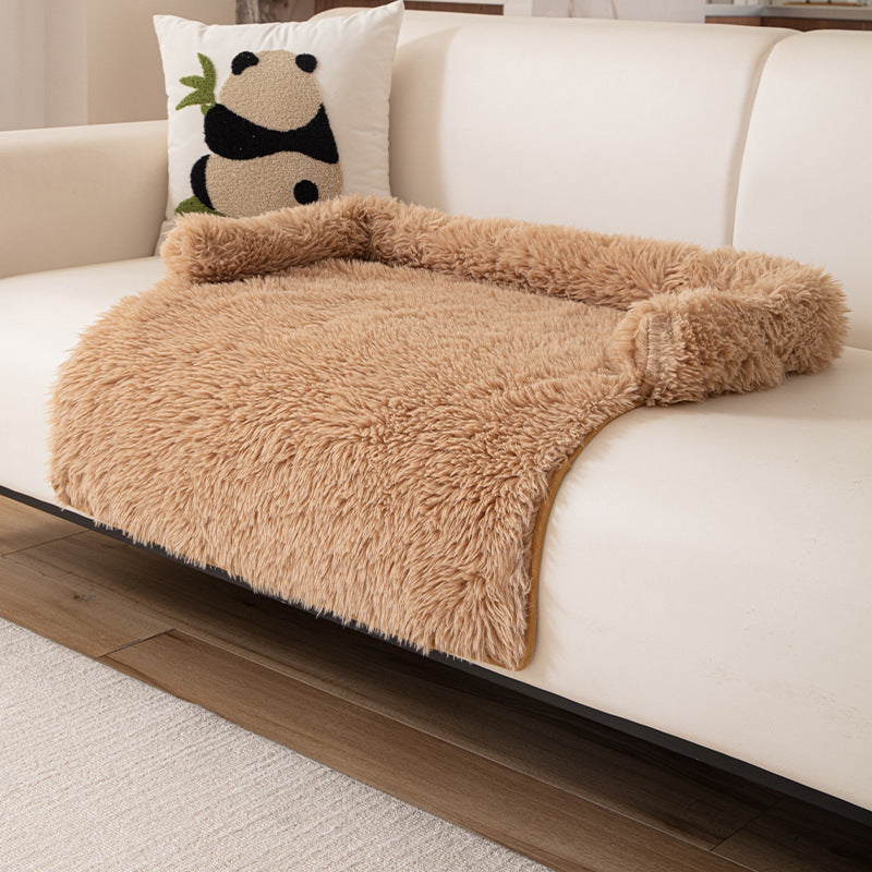 Danoz PetSmart - Brown Pet Sofa Protector & Calming Bolster Bed with Long Plush - 75x75CM Thickened Non Slip Furniture Cover for Cats & Dogs