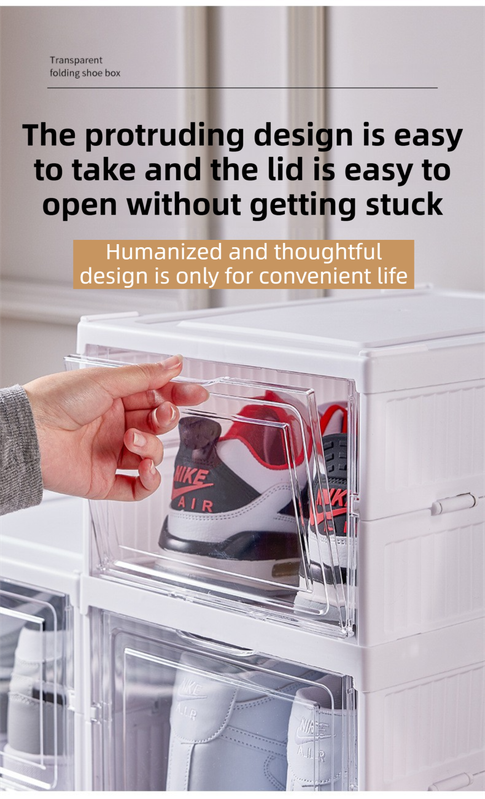 Danoz FurnitureSmart - White 6-Layer Foldable Shoe Storage Tower with Transparent Display Panel & Back Ventilation - One-Pull Instant Setup Stackable Box (25.5x34.5x105CM)
