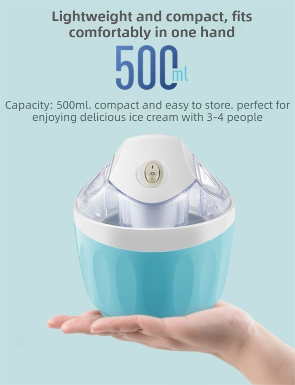 Danoz KitchenSmart - Pink 500ML Compact Electric Ice Cream Maker - Portable Quick Iced Drink Bucket & Soft Serve Machine with Rapid 15-Min Freezing
