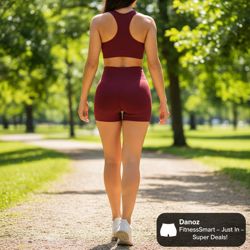 Maroon athletic shorts on a white background