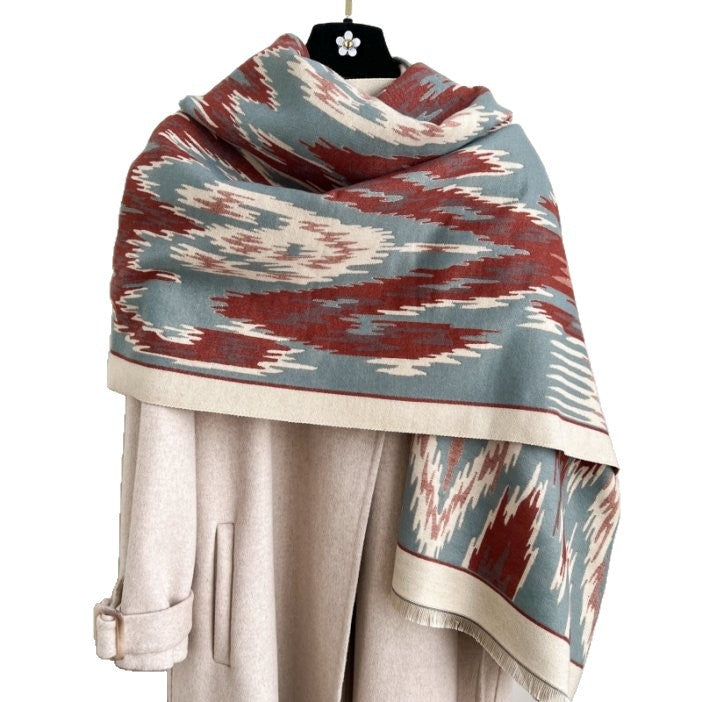 Danoz FashionSmart - Dark Red New Style Buttoned Shawl – Double-Sided Winter Scarf with Ethnic Pattern, Faux Cashmere Feel for Travel and Fashion