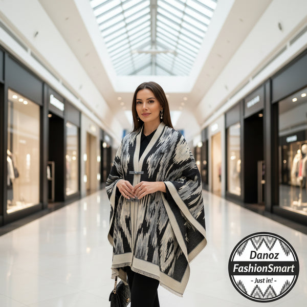 Black and white patterned kimono on a white background