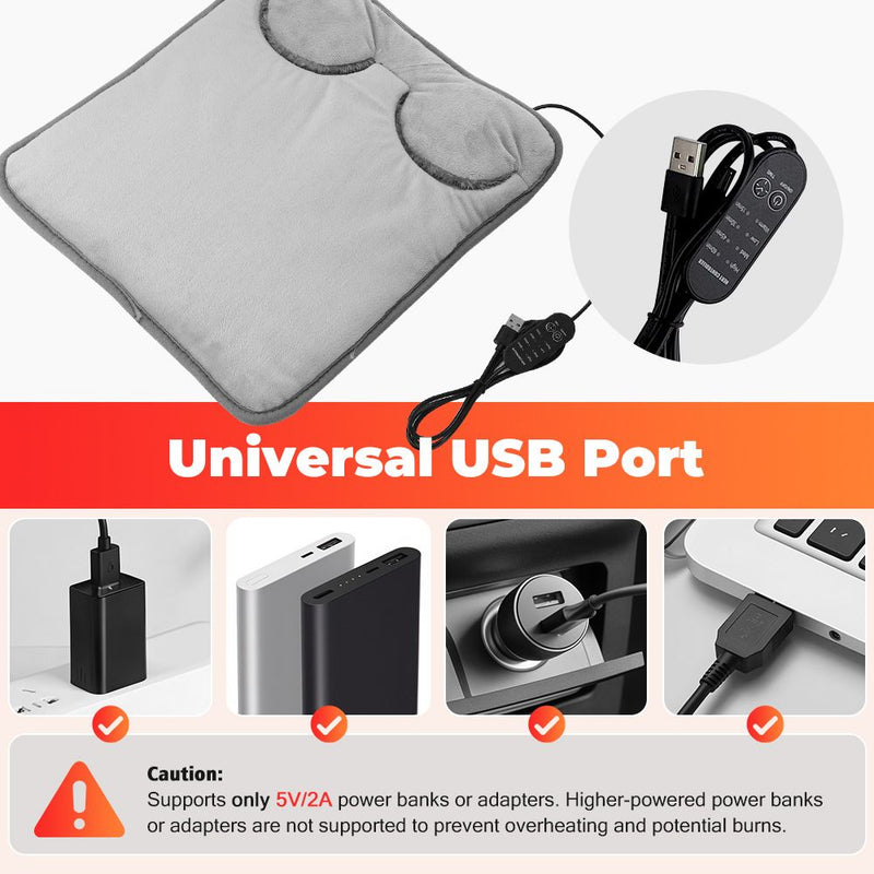 🔥 Danoz WinterSmart | USB Electric Heated Seat Pad | 4 Temp Levels up to 55°C | 4 Auto-Shutoff Timers | Soft Arctic Fleece | Washable | Grey