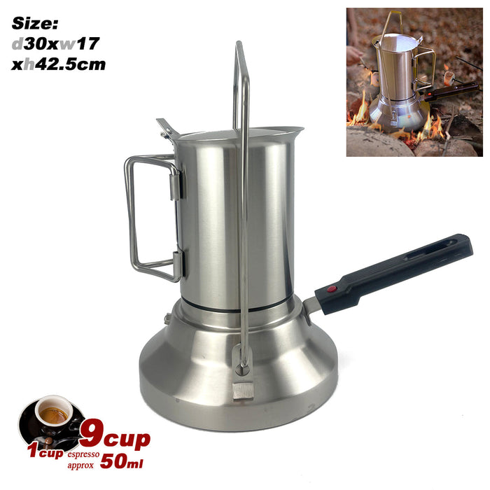 Danoz Outdoors - 2 In 1 Camping Stainless Steel 9Cup Pot Moka Coffee Maker Italian Espresso Kettle - Incl. Delivery