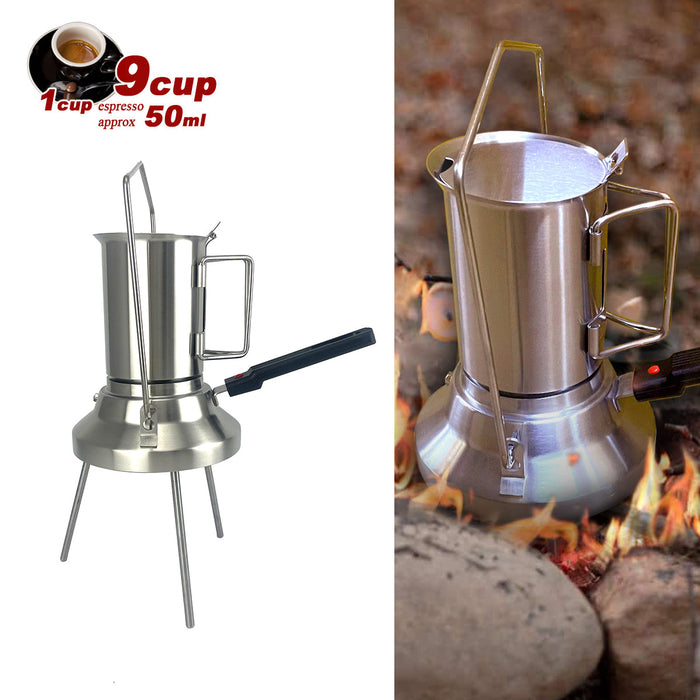 Danoz Outdoors - 2 In 1 Camping Stainless Steel 9Cup Pot Moka Coffee Maker Italian Espresso Kettle - Incl. Delivery