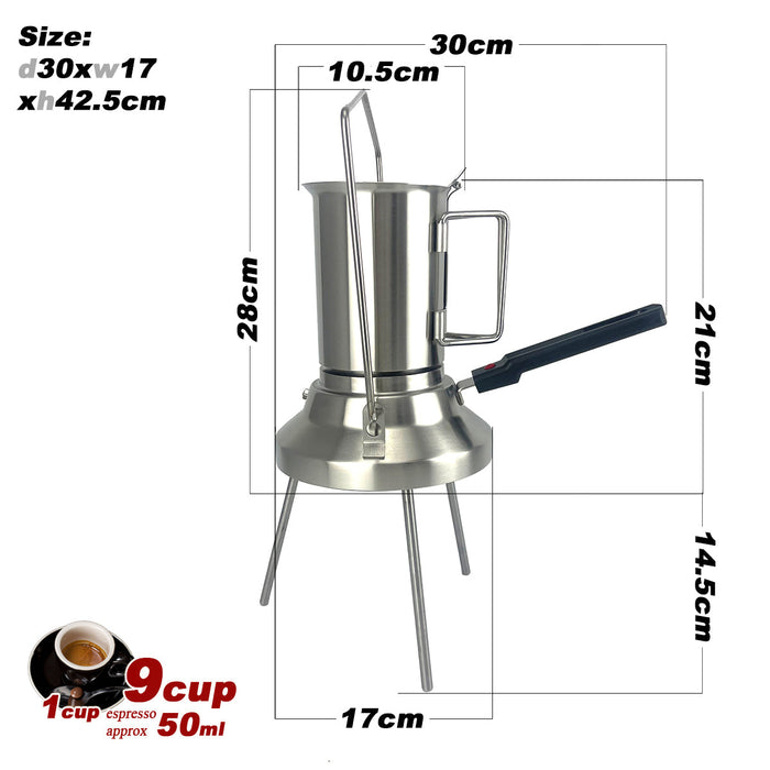 Danoz Outdoors - 2 In 1 Camping Stainless Steel 9Cup Pot Moka Coffee Maker Italian Espresso Kettle - Incl. Delivery