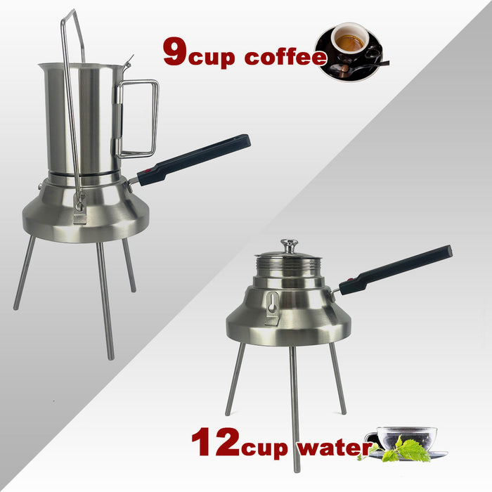 Danoz Outdoors - 2 In 1 Camping Stainless Steel 9Cup Pot Moka Coffee Maker Italian Espresso Kettle - Incl. Delivery