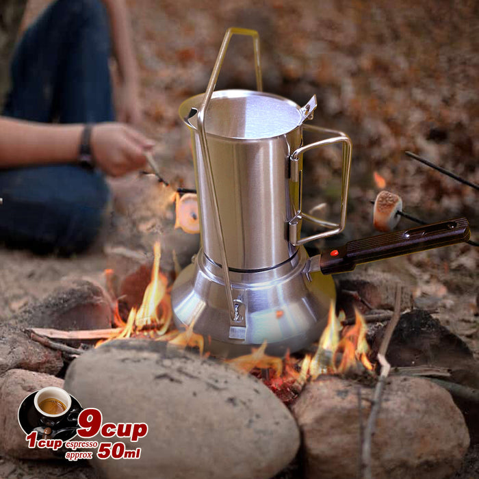 Danoz Outdoors - 2 In 1 Camping Stainless Steel 9Cup Pot Moka Coffee Maker Italian Espresso Kettle - Incl. Delivery