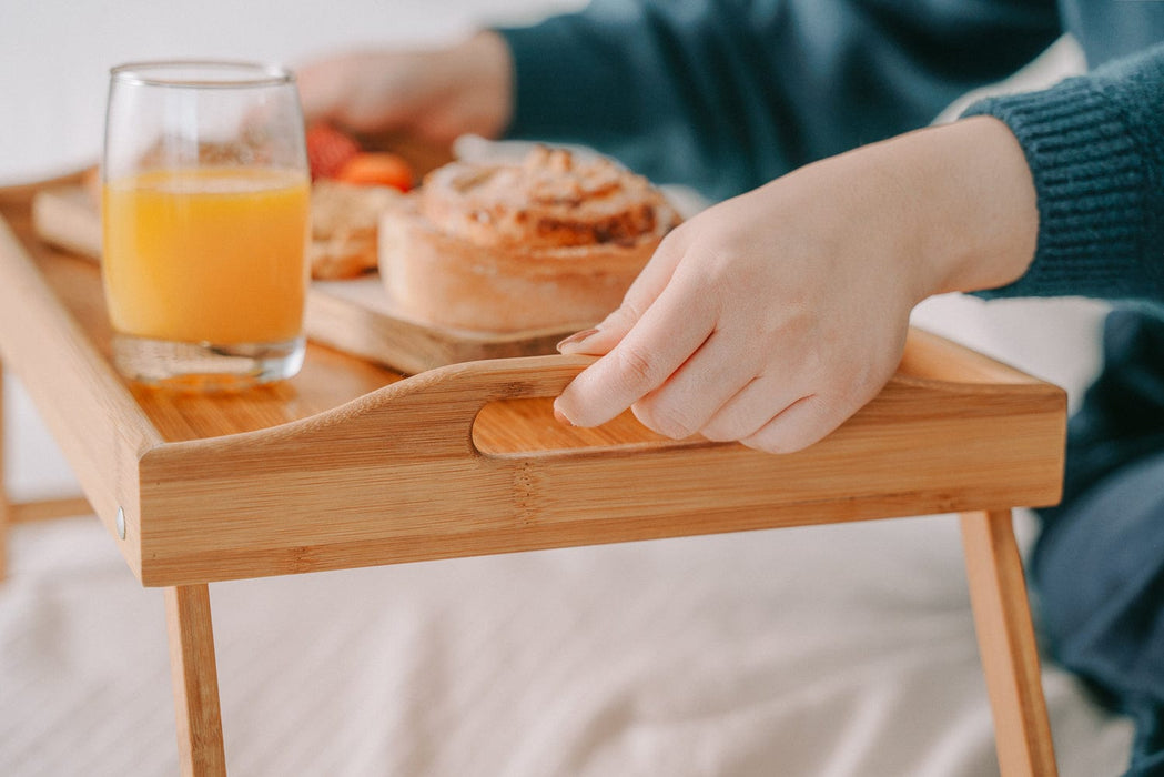 2 x Bamboo Bed Table Breakfast/Snack Serving Tray with Foldable Legs