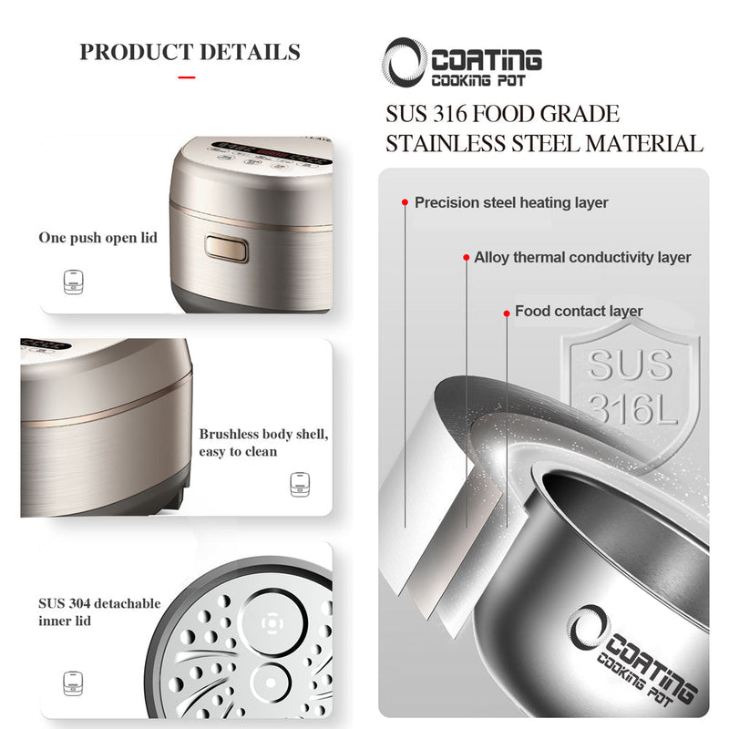 Danoz Kitchen - Hoper Layer 4L Electric Rice Cooker IH Heating Zero Coating Non-stick Technology